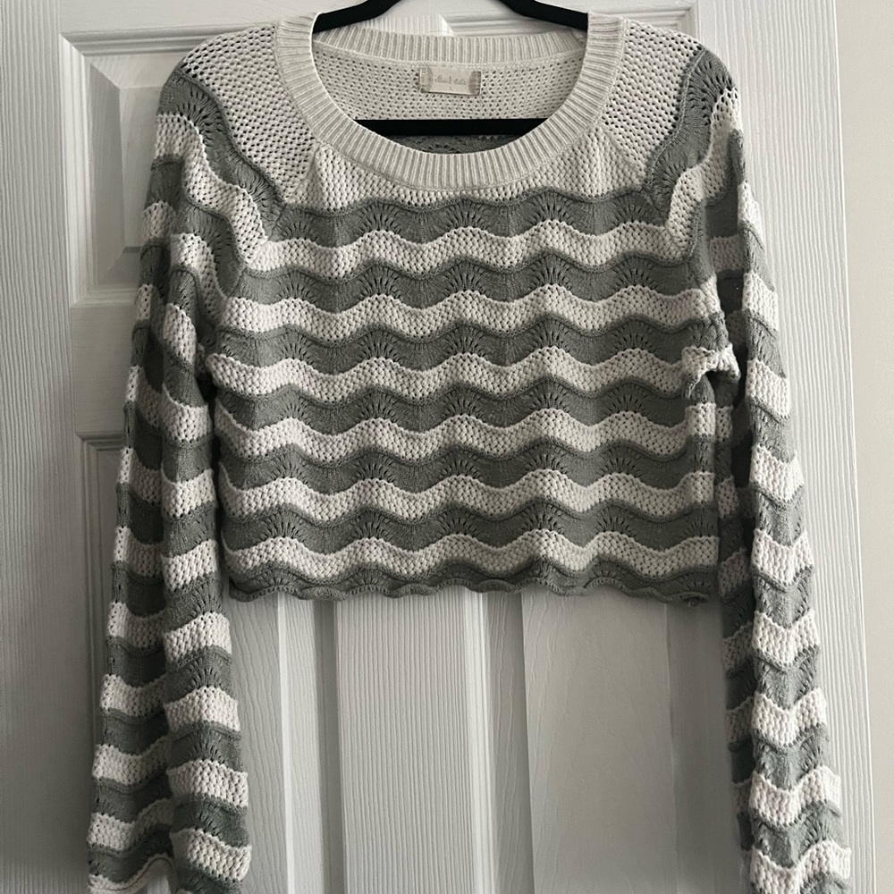 Altard State Textured Knit Sweater in Cream and Green